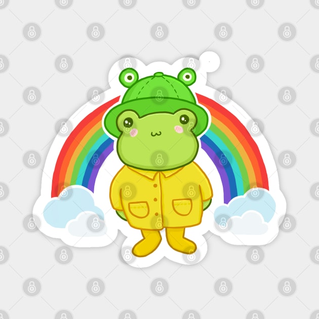 Cute Frog with Hat Rainbow Kawaii Aesthetic Cottagecore Frog. Funny Froge in froggie bucket hat. Bright rainbow colors Magnet by Ministry Of Frogs