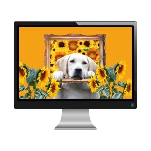 Computer Green Golden Retriever Dog Sunflowers in Frame T-Shirt