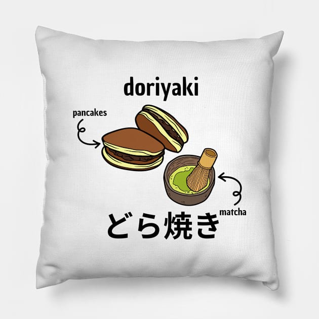 Dorayaki Matcha Tea Kawaii Vintage Retro Yummy Pillow by Flowering Away