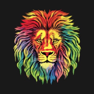 Multi-colored Rastafarian Lion, Jungle King in Vibrant Shades. T-Shirt