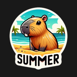 Cute summer capybara on the beach T-Shirt