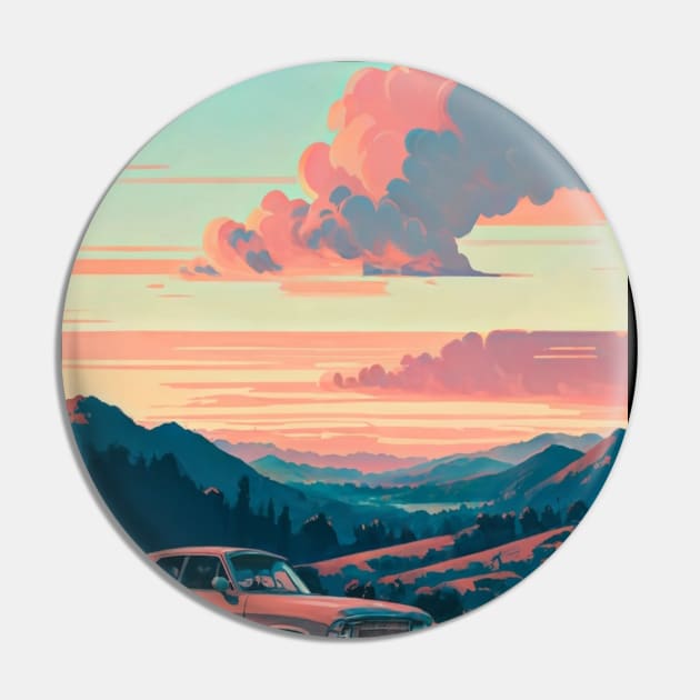 Pink sunset - Retro Car Pin by AnimeVision