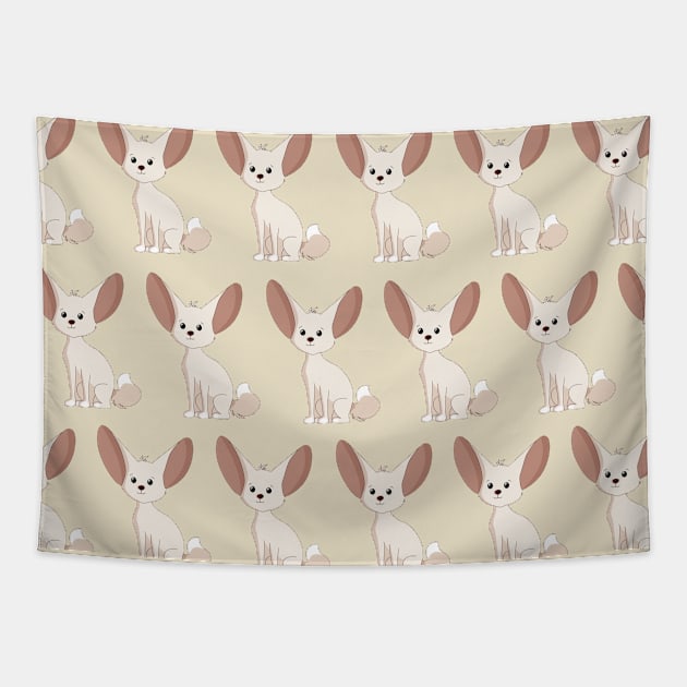 Sitting Fennec Fox Cute Kawaii Pet Drawing Adorable Silver Tapestry by Mellowdellow