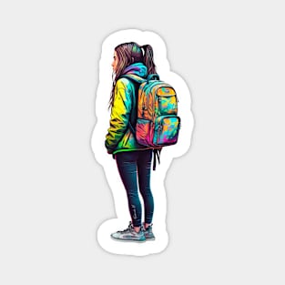 Girl with a backpack design #1 Magnet