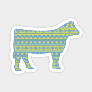 Farm Life Show Heifer with Blue & Green Southwest Pattern Magnet