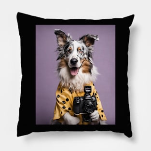 Bad AI photographer dog | Australian Shepherd T-Shirt Pillow