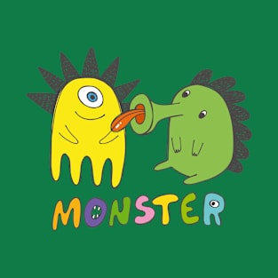 Two Monstrous Friends, One Licking the Other. T-Shirt