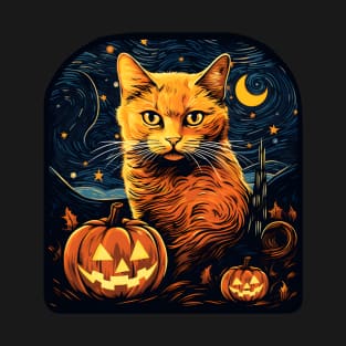 Starry Night Halloween Cat T-Shirt