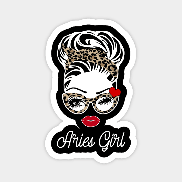 Womens Aries Girl Wink Eye Woman Face Bandana Leopard Was Born In March Magnet by gussiemc