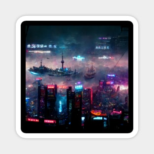 Minato - Cyberpunk Skyline Cityscape Magnet