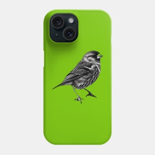 Finch Drawing in Black and White - Monochrome Drawing Bird Phone Case
