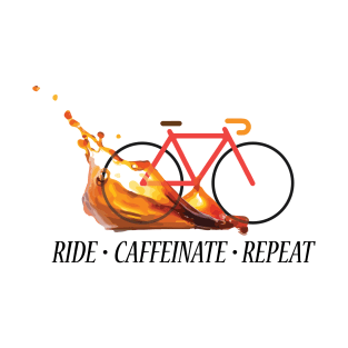 Ride Caffeinate Repeat Vector Cycling Design - white background T-Shirt