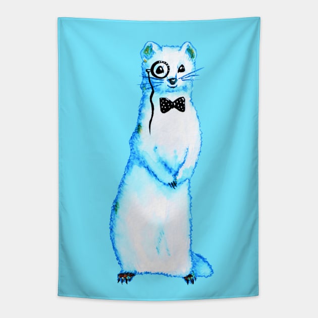 Funny Ferret Gentleman With Monocle And Bow Tie Tapestry by Boriana Giormova