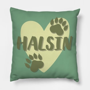 Halsin heart and bear paws green Pillow