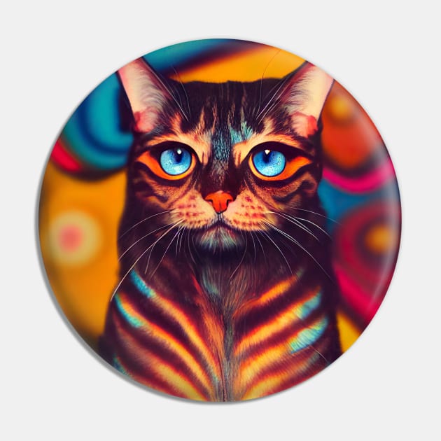 Trippy Psychedelic Cat Pin by MileoArt