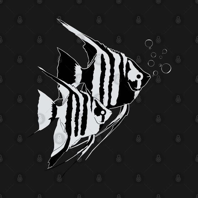 Angelfish. Fish blowing bubbles. Monochrome by KateQR