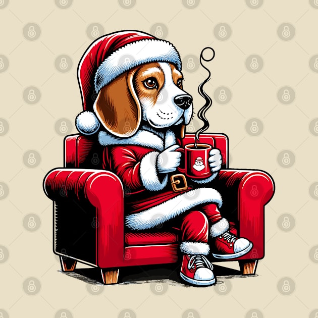 Beagle Dog Drinking Coffee Christmas by Graceful Designs