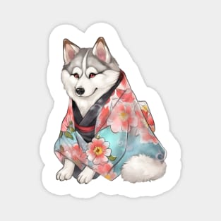 Watercolor Siberian Husky Dog in Kimono Magnet