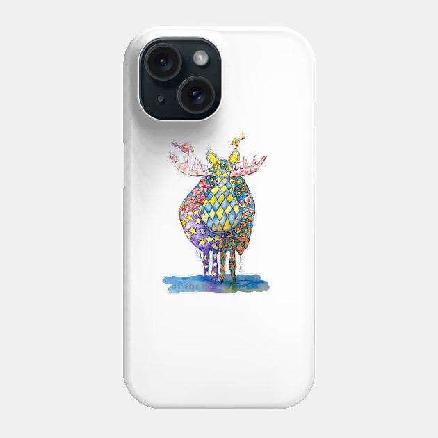 Cute Moose Watercolor Art with Bird Friends Phone Case by CunninghamWatercolors