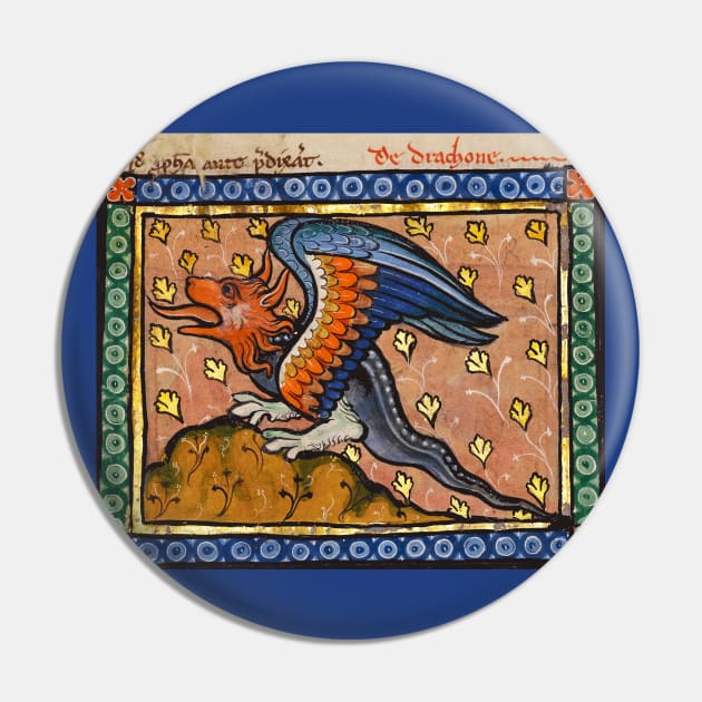 MEDIEVAL BESTIARY, DRAGON ,Gold Leaves, Blue Orange Colors Pin by BulganLumini