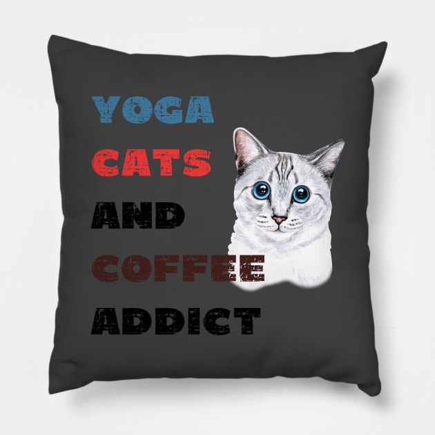 Yoga cats and coffee addict funny quote for yogi Pillow by Red Yoga