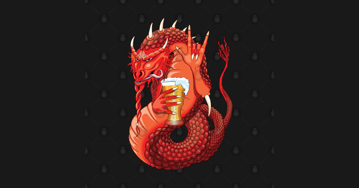 Red dragon drinking beer Dragon Posters and Art Prints TeePublic