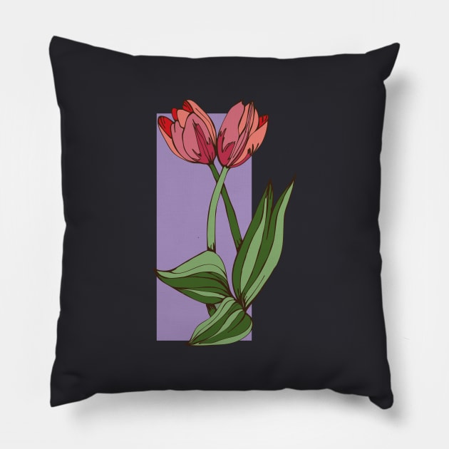 Botanical illustration of the plant tulips Pillow by EEVLADA