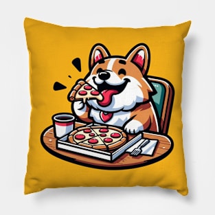 corgi eating pizza Pillow