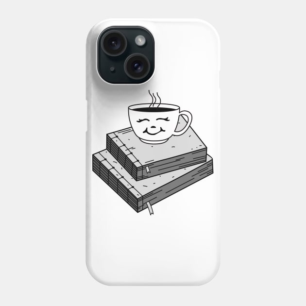 Cute Black and White Coffee Sitting on Books Phone Case by A.P.