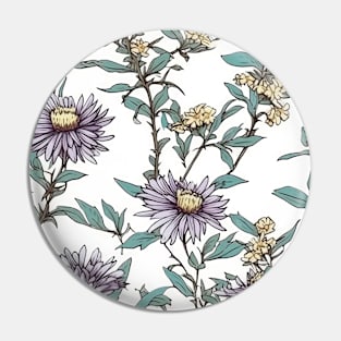 New England Aster Flower Pattern - Wildflower Illustration Pin