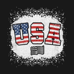 USA Patriotic American Flag 4th Of July Bleached T-Shirt