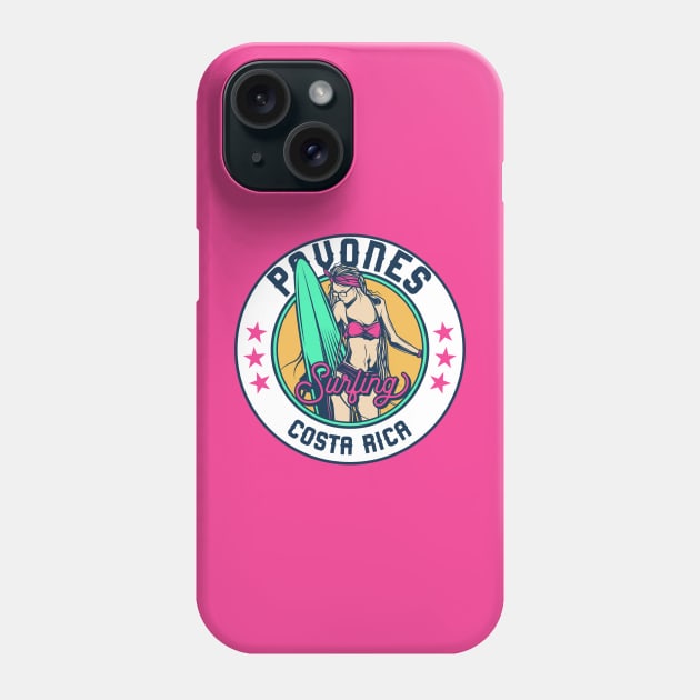 Retro Surfer Babe Badge Pavones Costa Rica Phone Case by Now Boarding