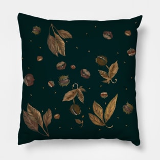 Watercolor autumn chestnuts on branches in pastel colors Pillow