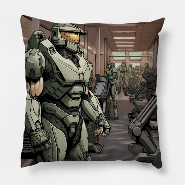 Master Chief At The Gym Pillow by CloneTalk