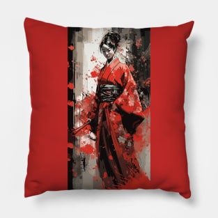 Samurai girl with katana Pillow