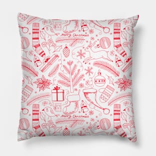 Doodle Christmas pattern red Pillow