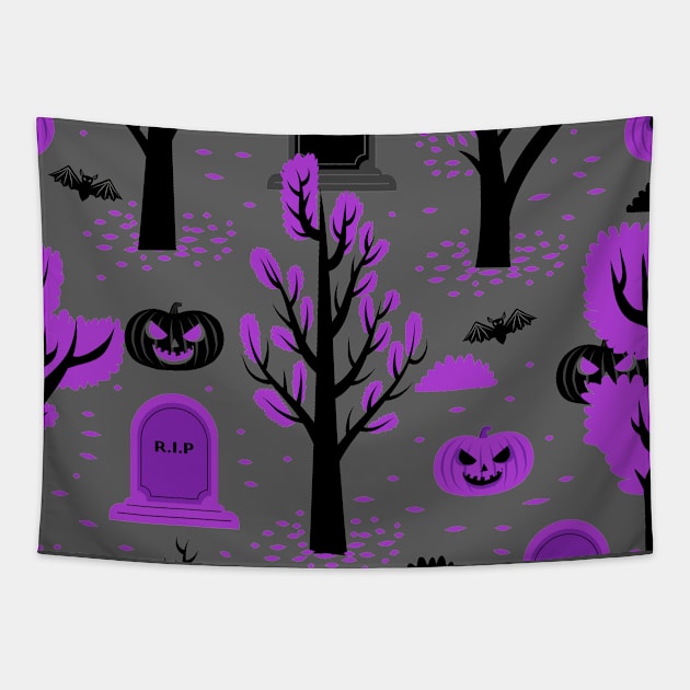 Halloween Cemetery Purple Tapestry by igzine