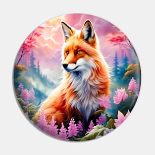 Red Fox with Flowers and Forests Pin