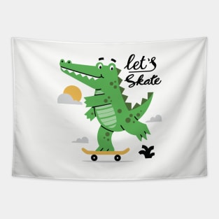 Cute crocodile playing skateboard Tapestry