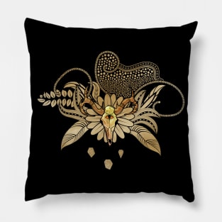 Skull with floral elements, doodle Pillow