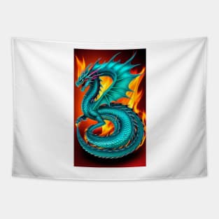 Dragon Fire Turquoise Fantasy Tapestry