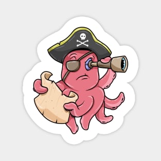 Octopus as Pirate with Treasure map and Binoculars Magnet