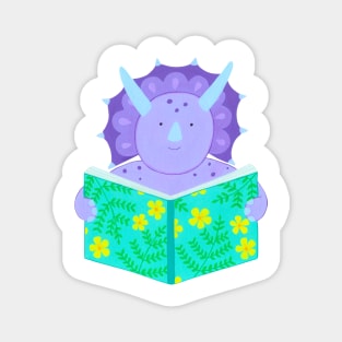 Animals with books part 3 - Triceratops reading floral book Magnet