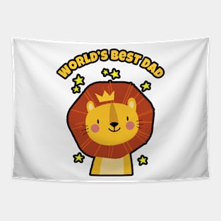 🦁 Cute Smiling Male Lion with Crown, World's Best Dad Tapestry