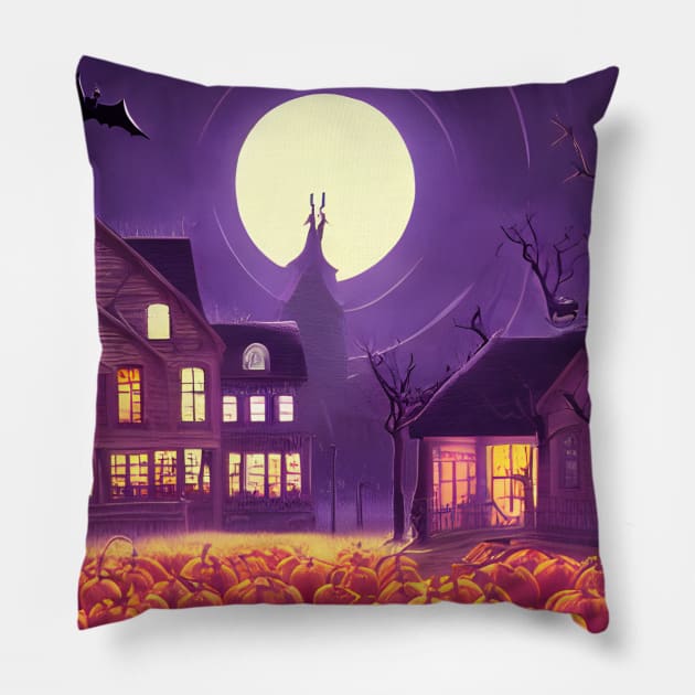 Spooky Halloween Pumpkin Praying Under The Halloween Moonlight Pillow by DaysuCollege