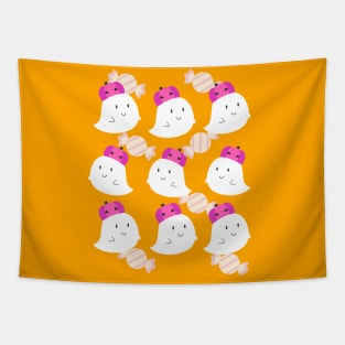 Ghost with Pink Pumpkin Wall Art Tapestry