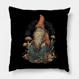 Lord Of The Shrooms - dark gnome wizard fantasy mushroom illustration Pillow