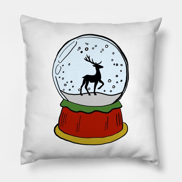 Color reindeer snow globe Pillow by Noamdelf06