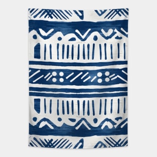 Boho Coastal Indigo Blue and White Pattern Tapestry