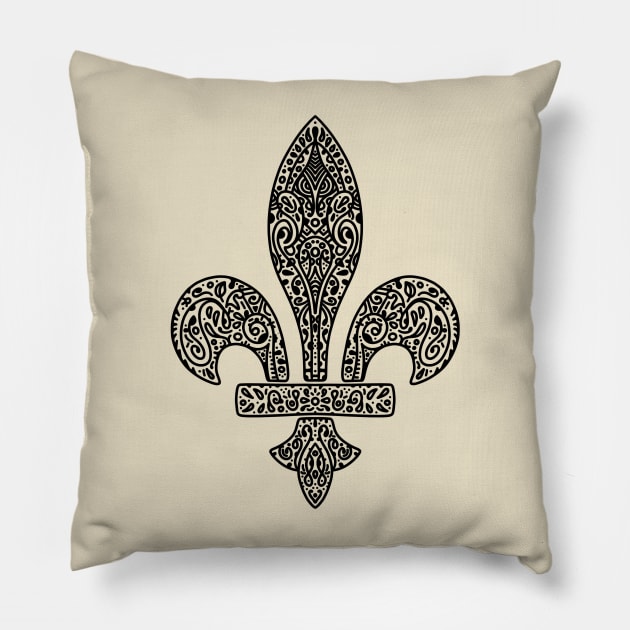 Fleur de lis paisley BLACK Pillow by rocksandcolors